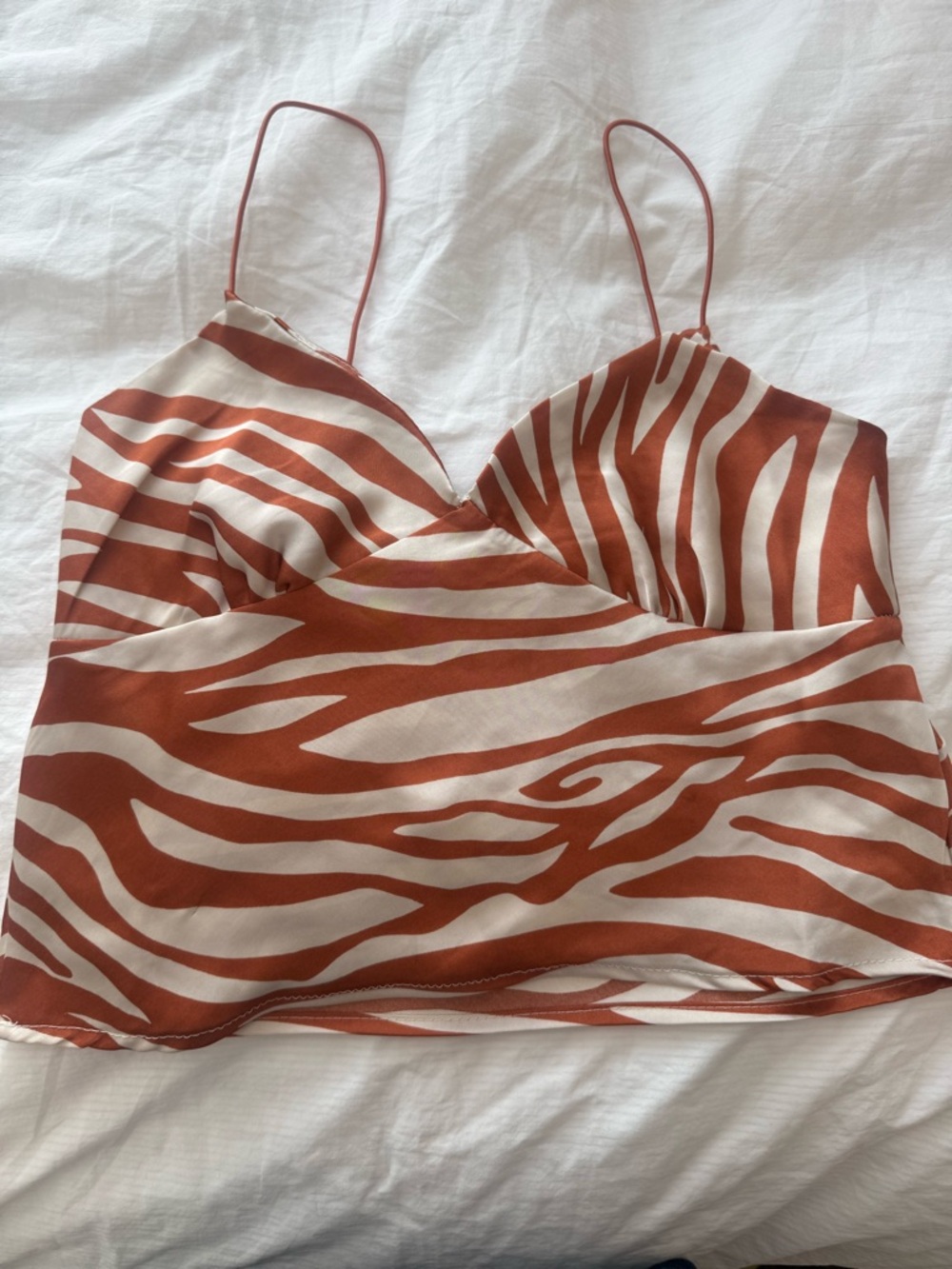 Timing Rust and Cream Zebra-Print Satin Cami